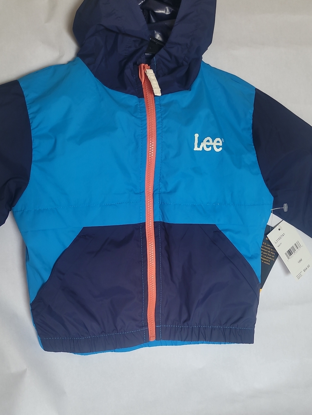 Only Bundle 💎Lee Boys' 💎Two-Tone Blue Hooded Windbreaker with Coral Zip Pull